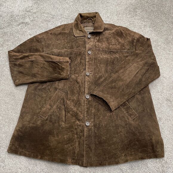 Brandon Thomas Leather Suede Button Down Jacket Mens Medium Brown Vintage Style